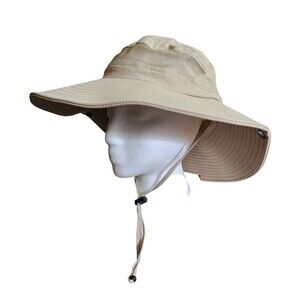 GEARTOP Sun Hat with Chin Strap Hidden Pocket UPF 50 Beige OSFA